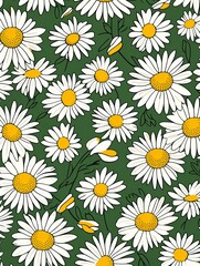 Daisy pattern, hand draw, simple line, green and yellow