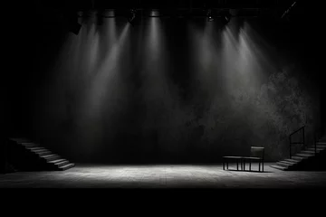 Fotobehang Dark black background, minimalist stage design style © Celina