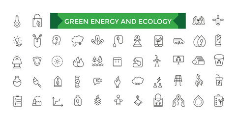 Fototapeta na wymiar Green energy and ecology icon. Ecology icons set. Recycle, eco, solar power, wind power, nature, electric car icons and more signs.