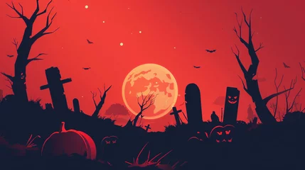 Crédence de cuisine en verre imprimé Rouge Minimalistic silhouette of a cemetery for Halloween