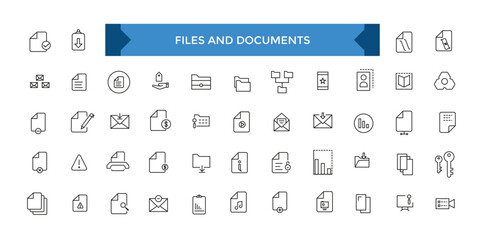 Files and Documents icon set. Office and Workplace web icons in line style. Employe, conference, project, document, business, work, support