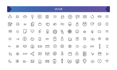 UI UX Icon set. Promotion line icons collection. Thin outline icons pack. Thin line icons for business, banking, contact, social media, technology, seo.