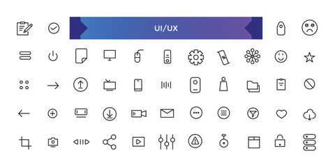 UI UX Icon set. Promotion line icons collection. Thin outline icons pack. Thin line icons for business, banking, contact, social media, technology, seo.