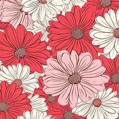 Fotobehang Daisy pattern, hand draw, simple line, red and purple © Celina
