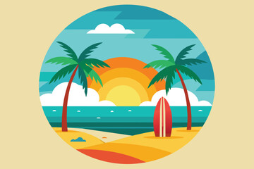 Fototapeta na wymiar create-a--beach-scene-with-sun-and-sea--one-surfbo .eps