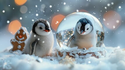 Fluffy Penguin Chicks in Dreamy Snow Globe