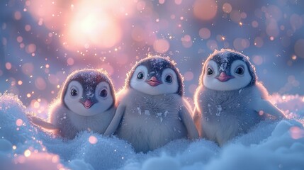 Fluffy Penguin Chicks in Dreamy Snow Globe