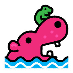 hippo and frog cartoon roughen filled outline icon