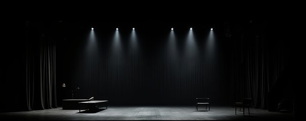 Dark black background, minimalist stage design  - obrazy, fototapety, plakaty