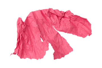 Rough pink crumpled paper isolated on transparent background