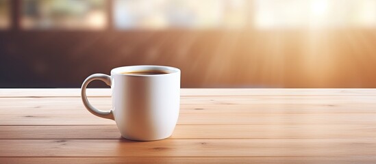 A steaming cup filled with coffee sits on a rustic wooden table