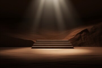 Dark brown background, minimalist stage design style