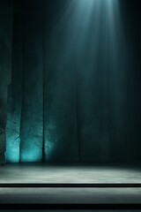 Dark cyan background, minimalist stage design style