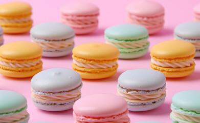 Fototapeta na wymiar Pastel Pleasures: Panning Across French Macaron Cookies
