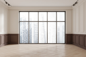 Obraz premium White and brown empty room interior with window