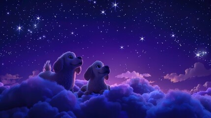 Starry Puppies' Cosmic Adventure - obrazy, fototapety, plakaty