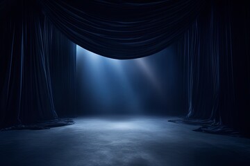 Dark navy blue background, minimalist stage design style - obrazy, fototapety, plakaty