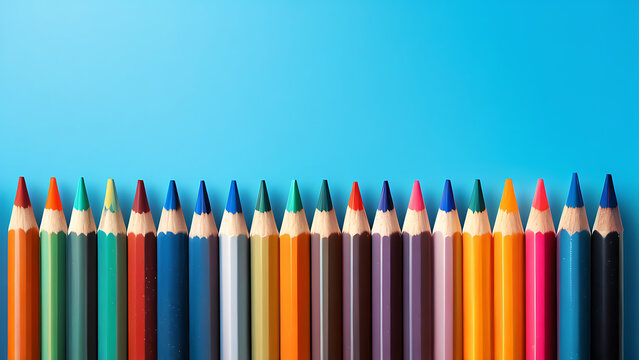 color pencils on blue background