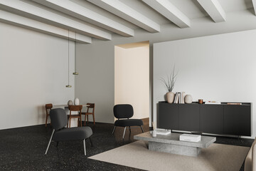 White living room and dining room interior