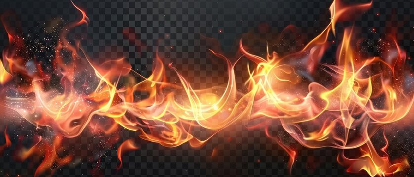 A transparent background with a fire flame,Fire flame with smoke and without on transparent background. For used on dark backgrounds. Transparency