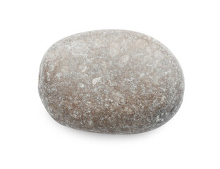 One grey stone isolated on white, top view