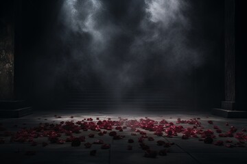 Dark rose background, minimalist stage design style