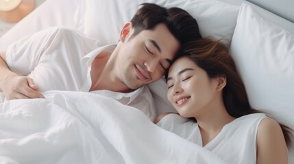 Man and Woman Laying Together in Bed