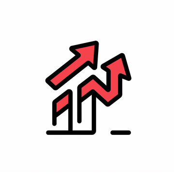 Concept Business graph with arrow, graph, business, arrow, chart, growth, diagram, finance, success, market, Red arrow up line icon on white background