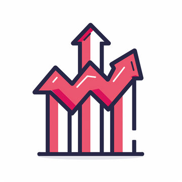graph icon, Business graph with arrow, graph, business, arrow, chart, growth, diagram, finance, success, market, Red arrow up line icon on white background, Ai generated image