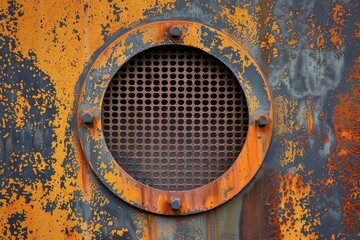 Rustic Metal Background with Circular Holes and Textured Rust Spots