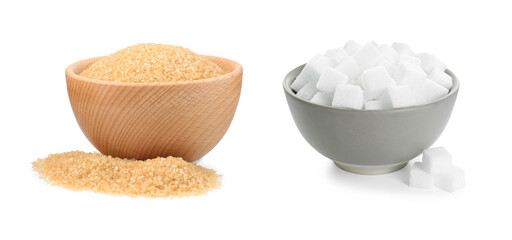 Different types of sugar isolated on white