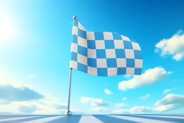 Foto op Canvas a blue and white checkered flag on a pole © Elena