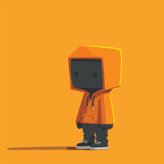 A casual, trendy character  at orange hoodie stands relaxed