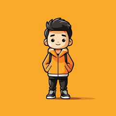 A casual, trendy character  at orange hoodie stands relaxed