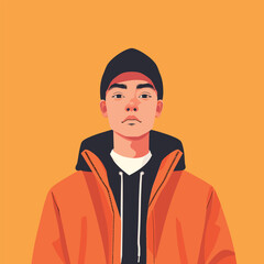 A casual, trendy character  at orange hoodie stands relaxed