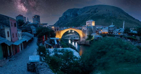 Printed kitchen splashbacks Stari Most Mostar, Bosnia and Herzegovina. The Old Bridge, Stari Most, with emerald river Neretva.