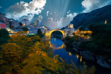 Store enrouleur occultant Stari Most Mostar, Bosnia and Herzegovina. The Old Bridge, Stari Most, with emerald river Neretva.