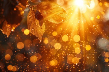 An autumn background with sunlight, a sun background with sunlight - obrazy, fototapety, plakaty