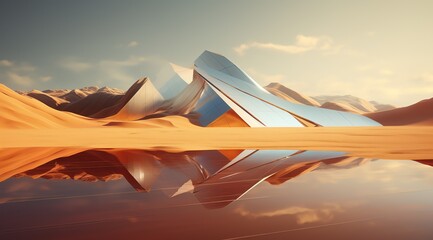Fototapeta na wymiar a reflection of a triangular structure in a desert