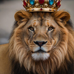 "Majestic Lion Adorned with Royal Crown: Symbol of Strength and Power"
