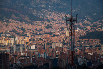 colombia medellin 5g telecom tower above cityscape skyline 