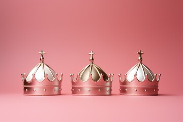 a group of crowns on a pink background - obrazy, fototapety, plakaty