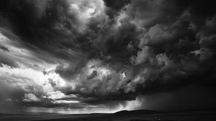 The background is filled with dark and dramatic storm clouds. - obrazy, fototapety, plakaty