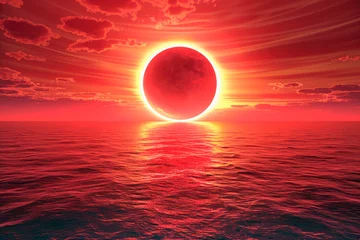 Ingelijste posters Fantasy red Solar Eclipse over the sea © chandlervid85