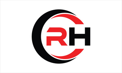 RH initial letter circle icon gaming logo design vector template. batman logo, sports logo, monogram, polygon, war game, symbol, playing logo, abstract, fighting, typography, minimal, wings logo, sign