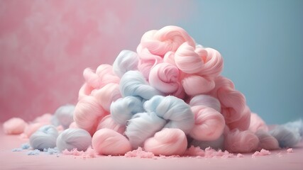Beautiful cotton candy with a beautiful pastel texture and a gentle pastel color backdrop. - obrazy, fototapety, plakaty