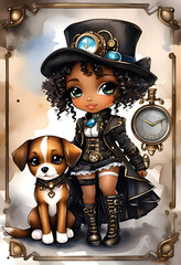 Steampunk girl with dog 