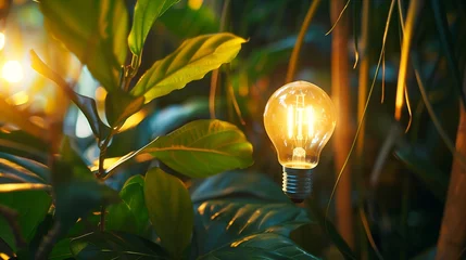 Foto op Plexiglas Eco-friendly bulb shining amidst a verdant backdrop of plants © Катерина Спіжевска