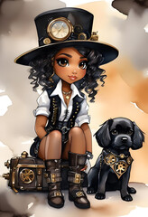 Steampunk girl with dog