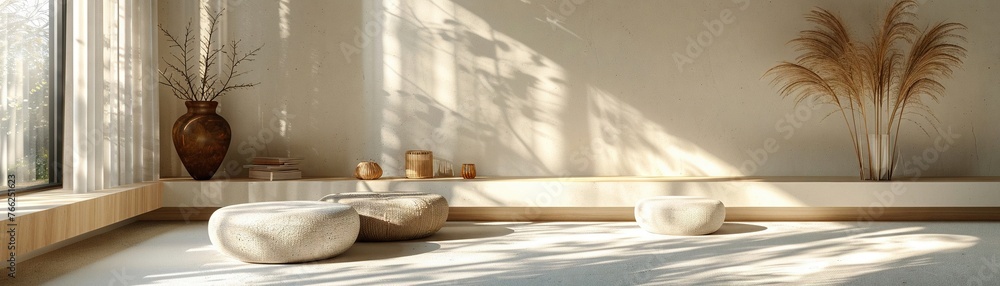 Aufkleber 3D rendered setting with natural textures and soft light creating a tranquil space